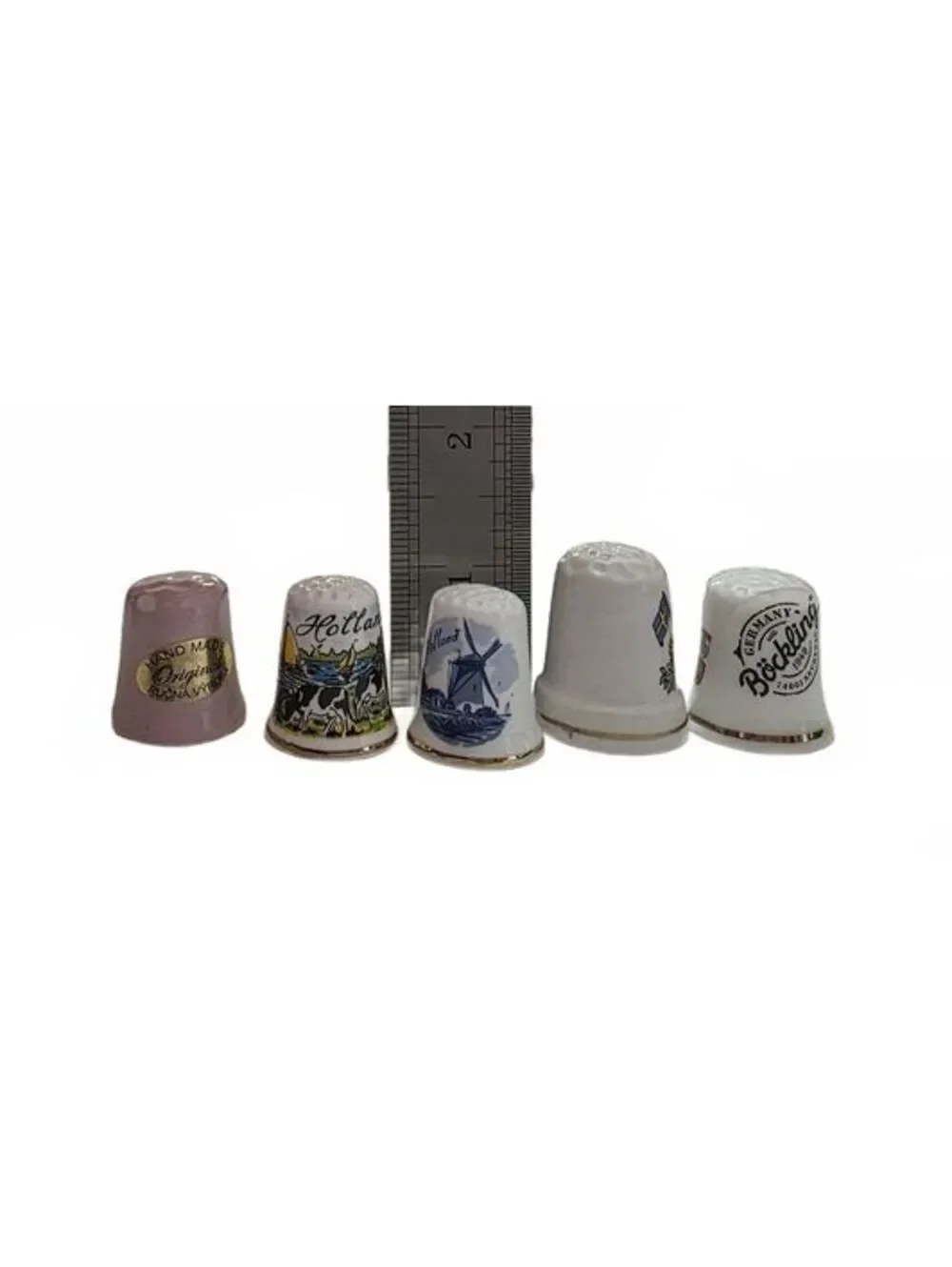 5 Vintage European Souvenir Porcelain Thimbles 2 With Cases